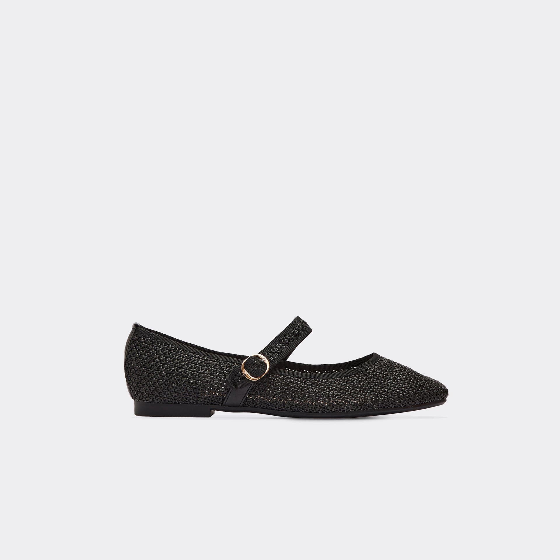 EGO Gioia Buckle Detail Flat Ballet Pump In Black Woven, Women's Size UK 3