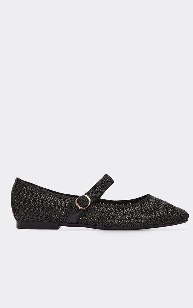 EGO Gioia Buckle Detail Flat Ballet Pump In Black Woven, Women's Size UK 3 - 2