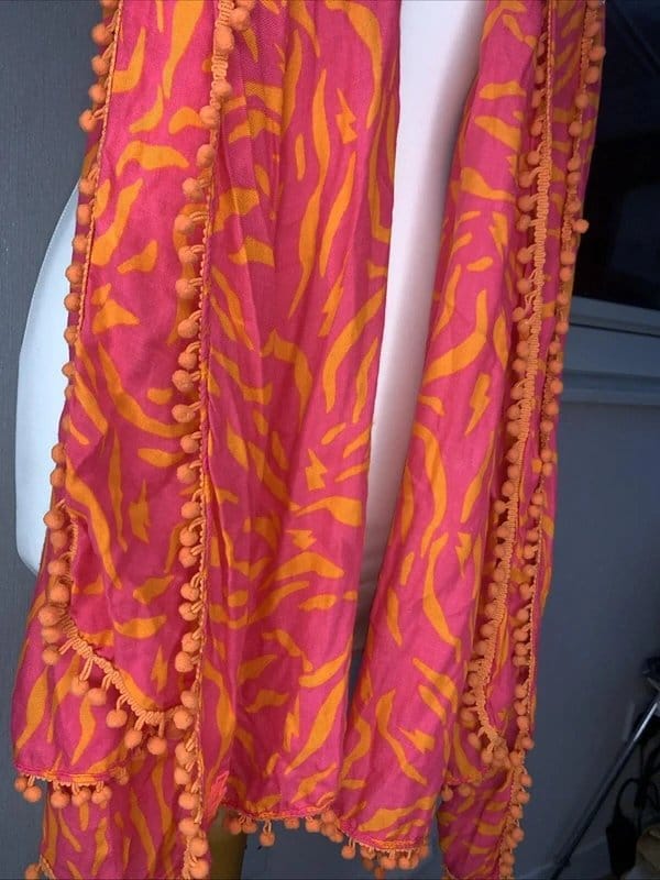 Scamp & Dude Scamp & Dude Super Scarf Pink orange Leopard Lightning Bolt Print pompom fringe - 1