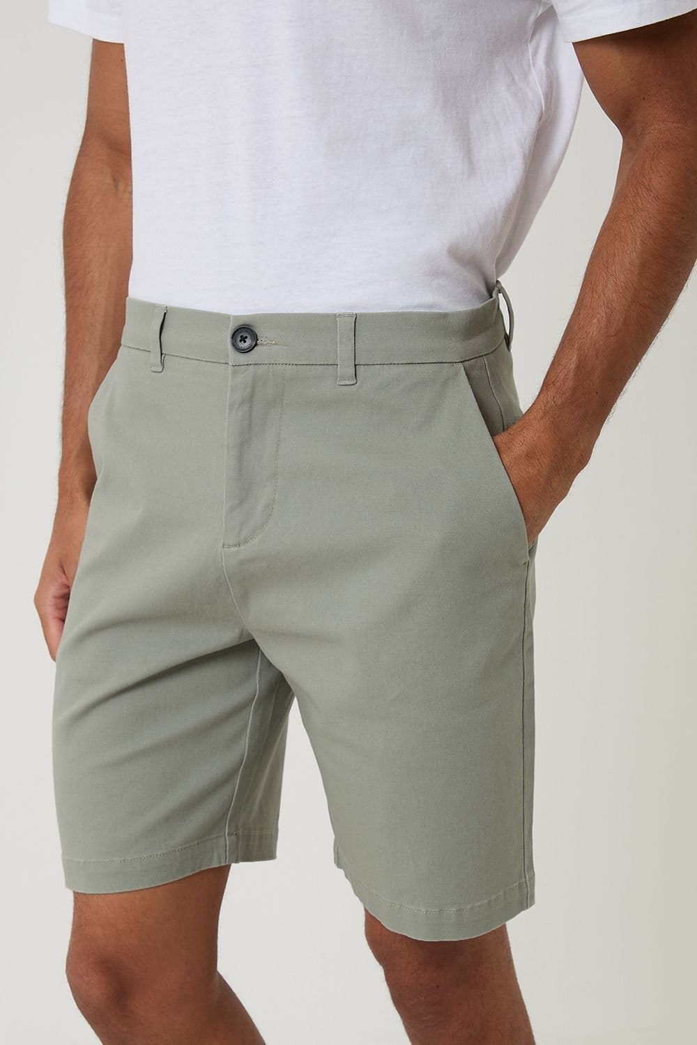 Threadbare Threadbare Men's Cotton 3 Pocket Stretch Chino Shorts in Pale Green - 4