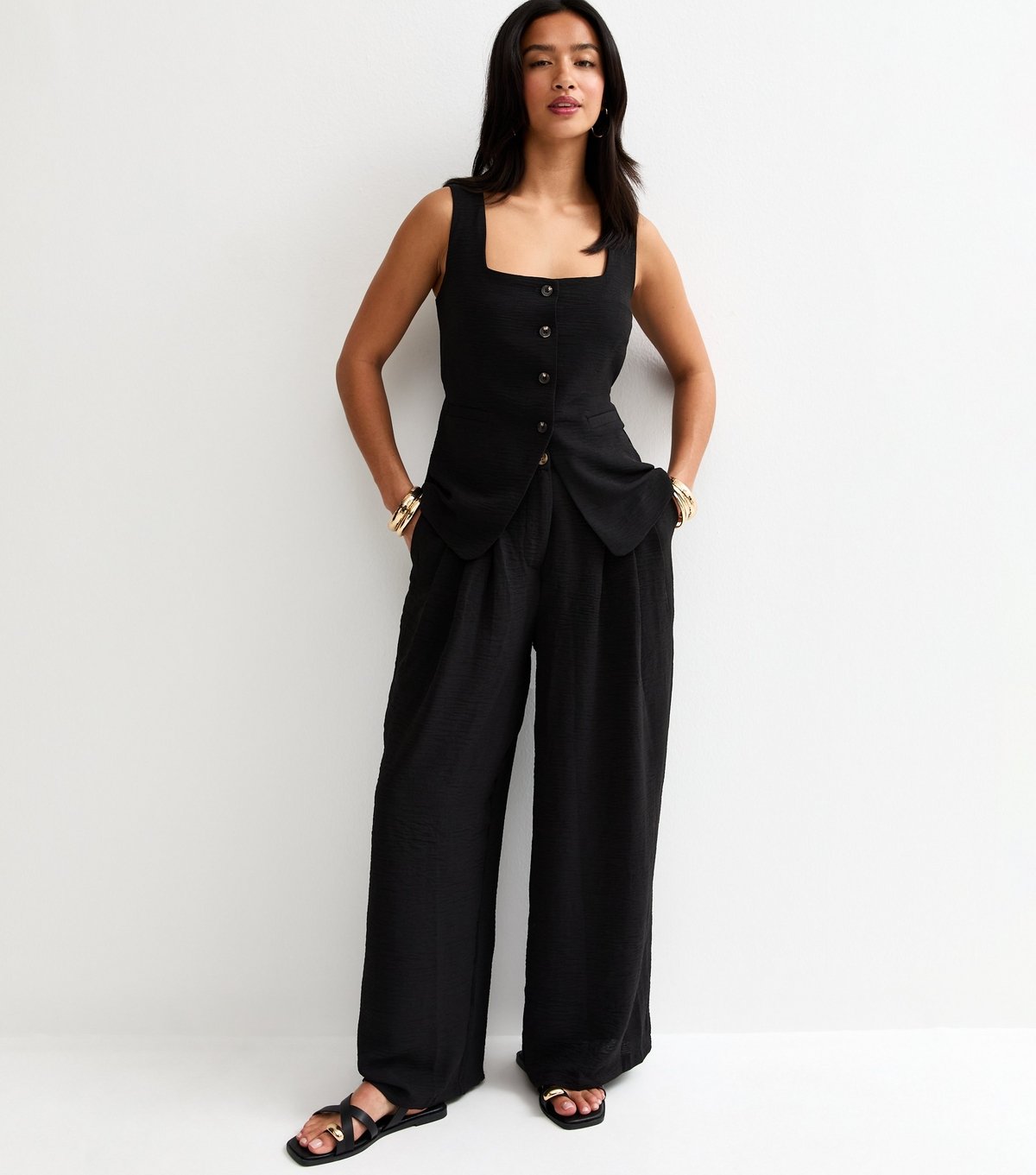 New Look Women's Petite Black Pleated Wide Leg Trousers New Look - 3