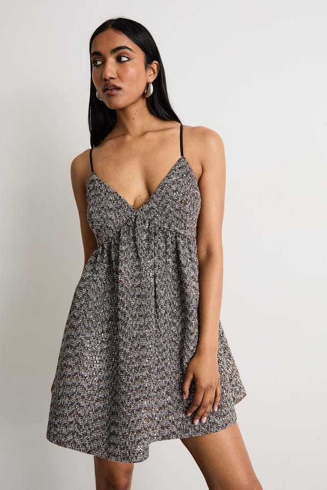 Warehouse Warehouse Women's Metallic Jacquard Babydoll Dress - 2