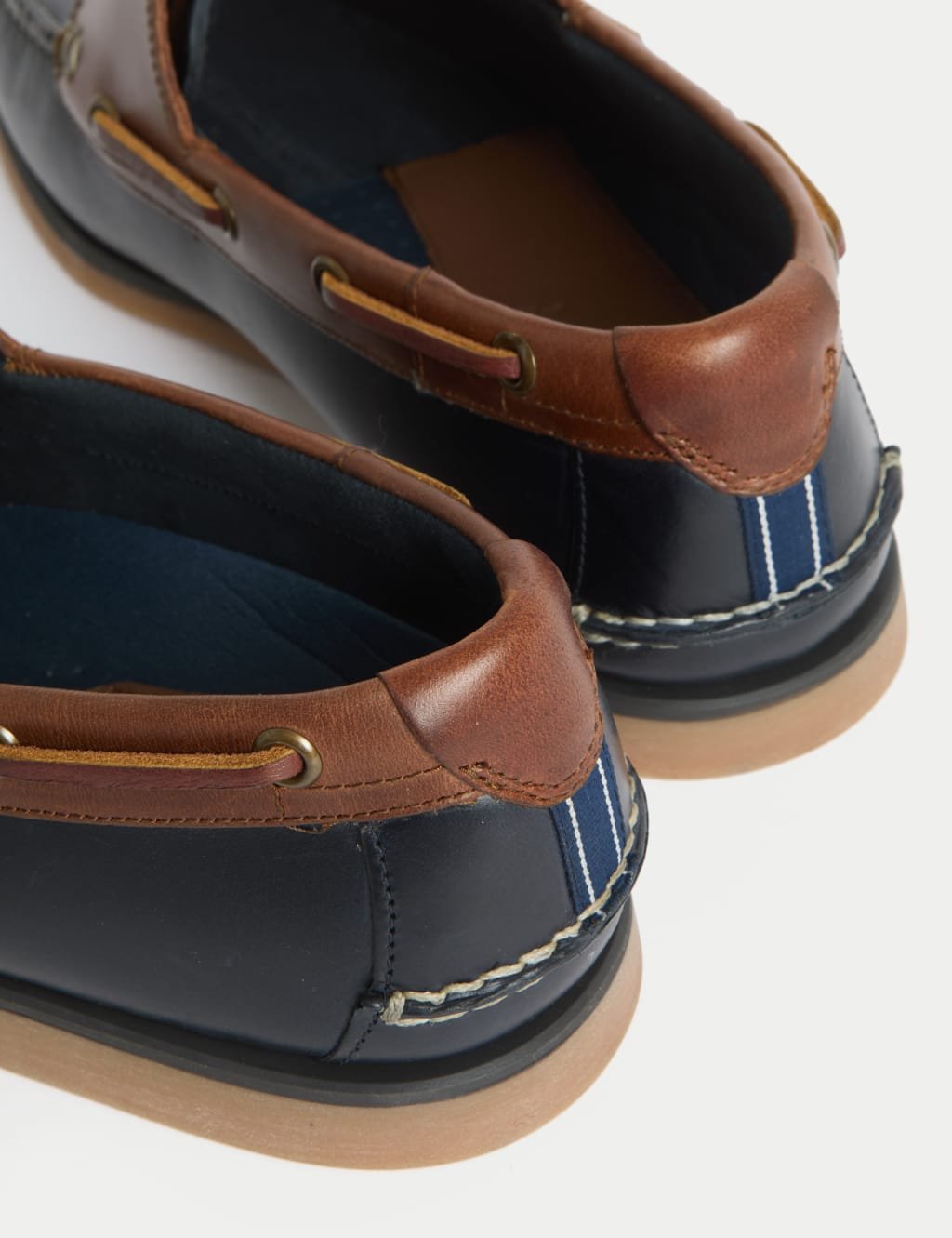 Marks & Spencer M&S Wide Fit Leather Boat Shoes Navy Mix - 2