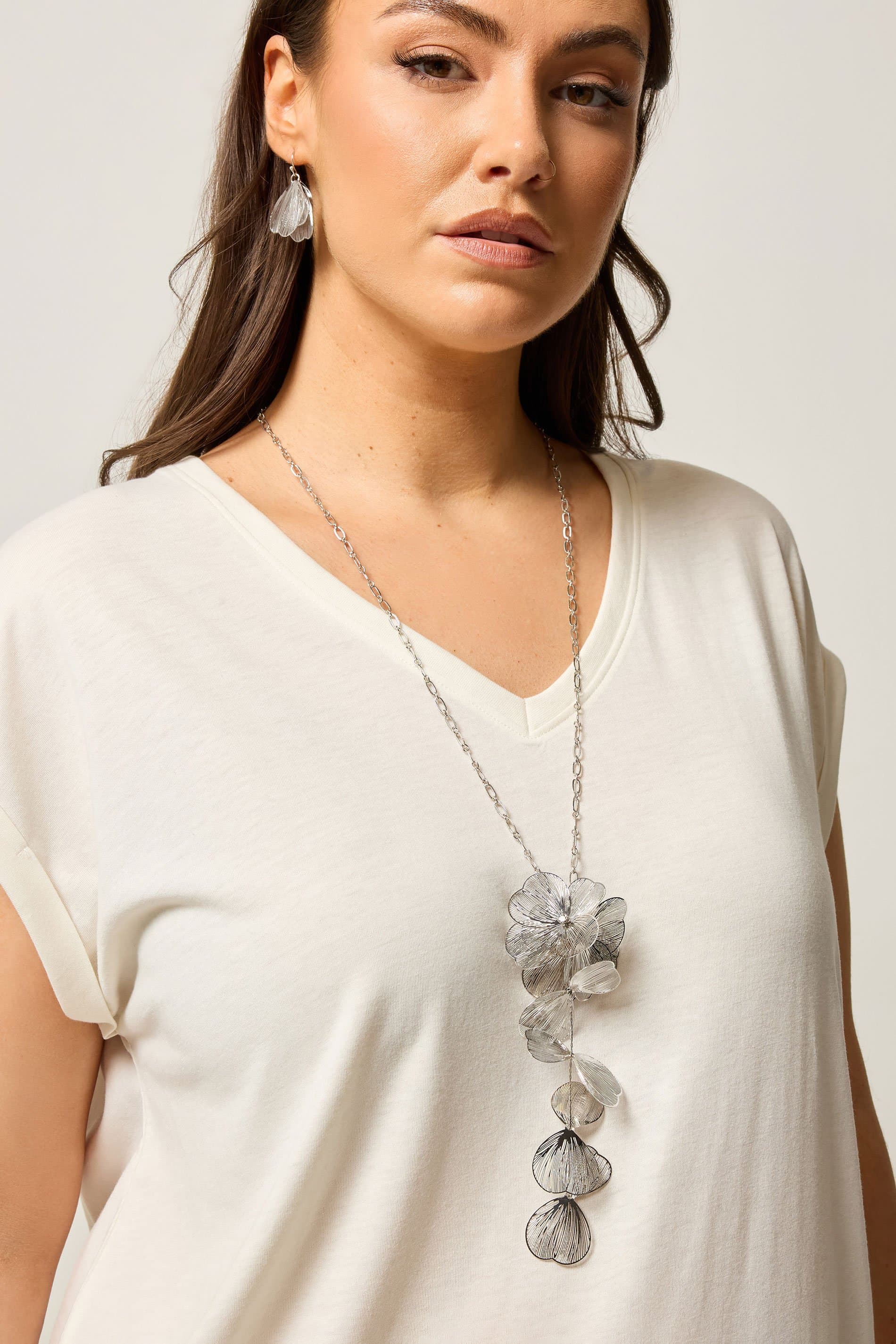 Yours Silver Tone Long Flower Necklace & Earrings Set