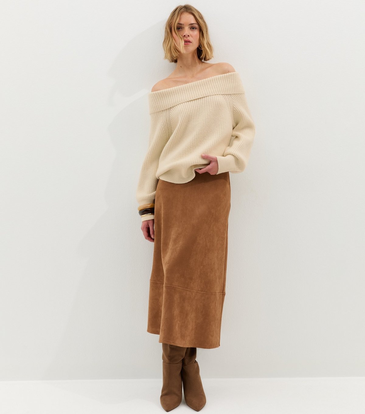 New Look Women's Cream Ribbed Bardot Knit Jumper New Look - 4