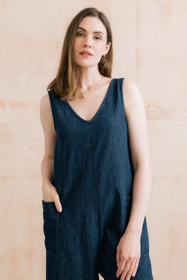 Lily & Me Lily & Me Women's Erica Relaxed Fit Beautifully Soft Wide Leg Jumpsuit with V-neckline in Blue - 2