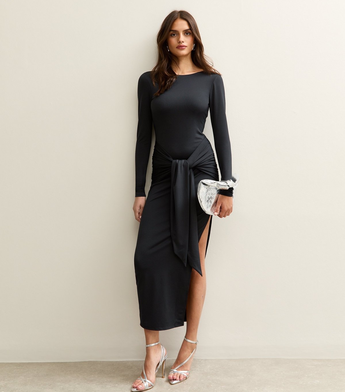 New Look Women's Black Belted Side Slit Bodycon Midi Dress New Look - 2