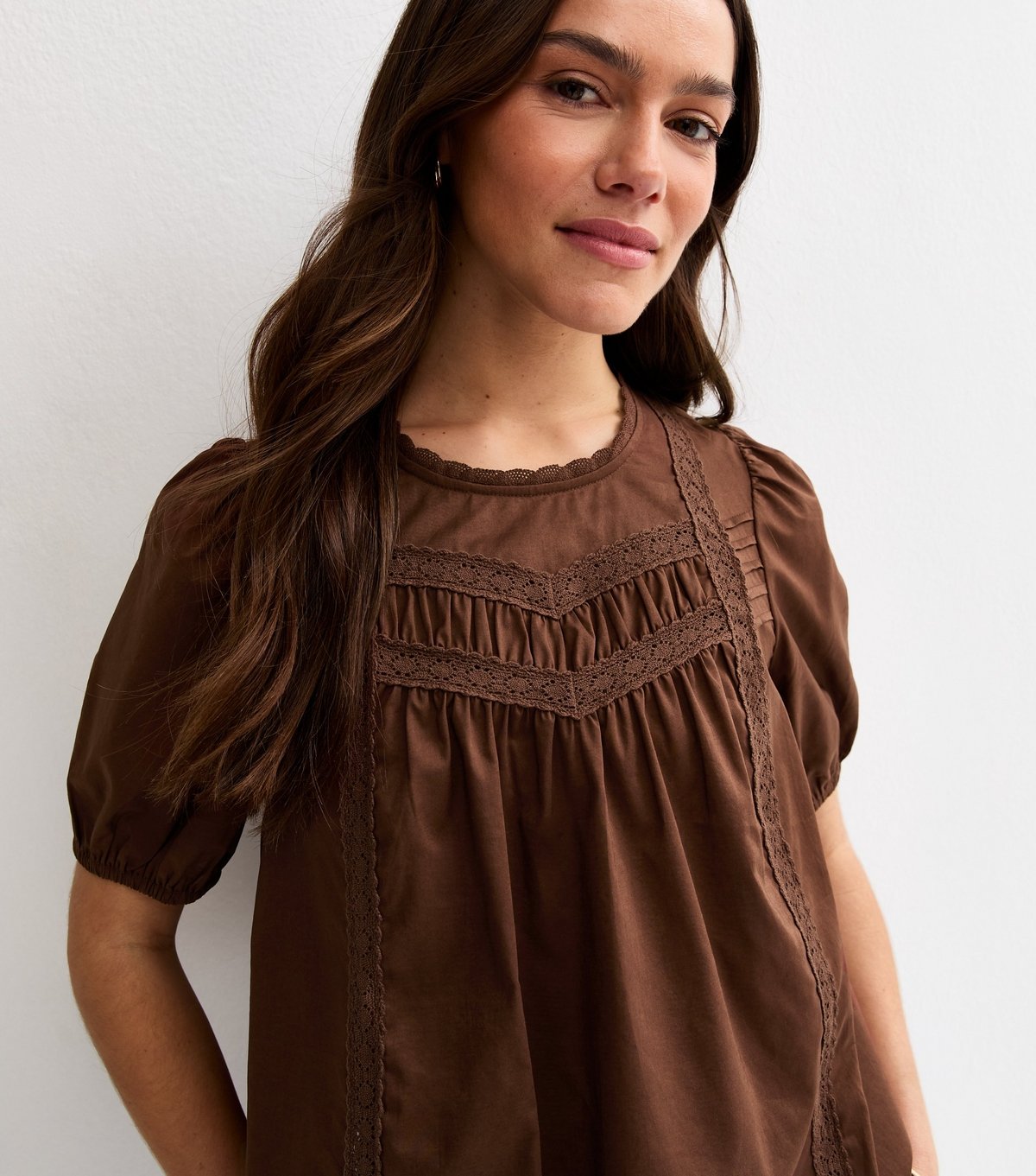 New Look Women's Petite Dark Brown Cotton Puff Sleeve Top New Look - 2