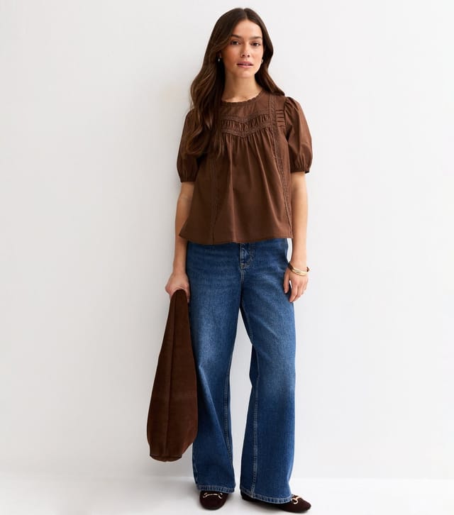 New Look Women's Petite Dark Brown Cotton Puff Sleeve Top New Look - 3