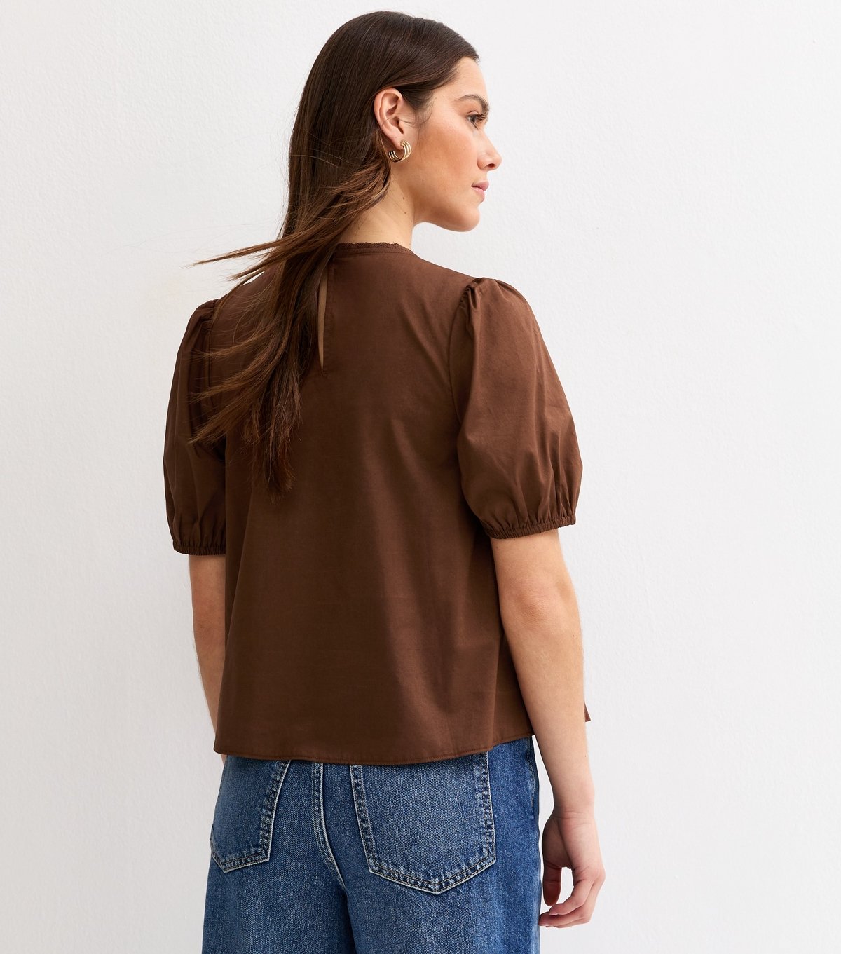 New Look Women's Petite Dark Brown Cotton Puff Sleeve Top New Look - 4