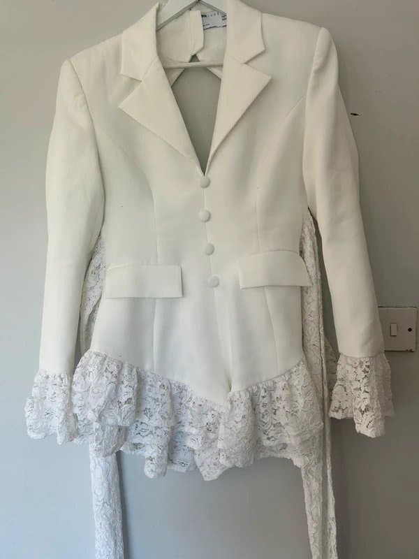 ASOS ASOS luxe tailored playsuit with lace trim in white