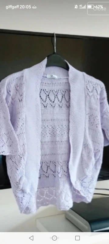 Vintage Dressing Ladies size small crochet cover up knitted Shortsleeve bolero lilac crop cardigan