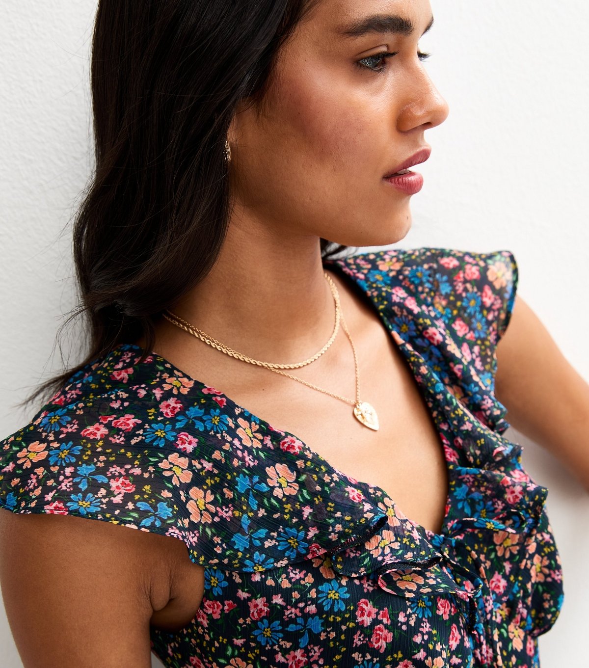 New Look Women's Black Floral Print Ruffled Chiffon Mini Dress New Look - 2