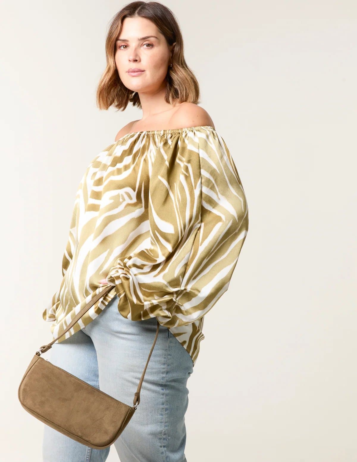 Blue Vanilla Curve Zebra Satin Ruched Bardot Top