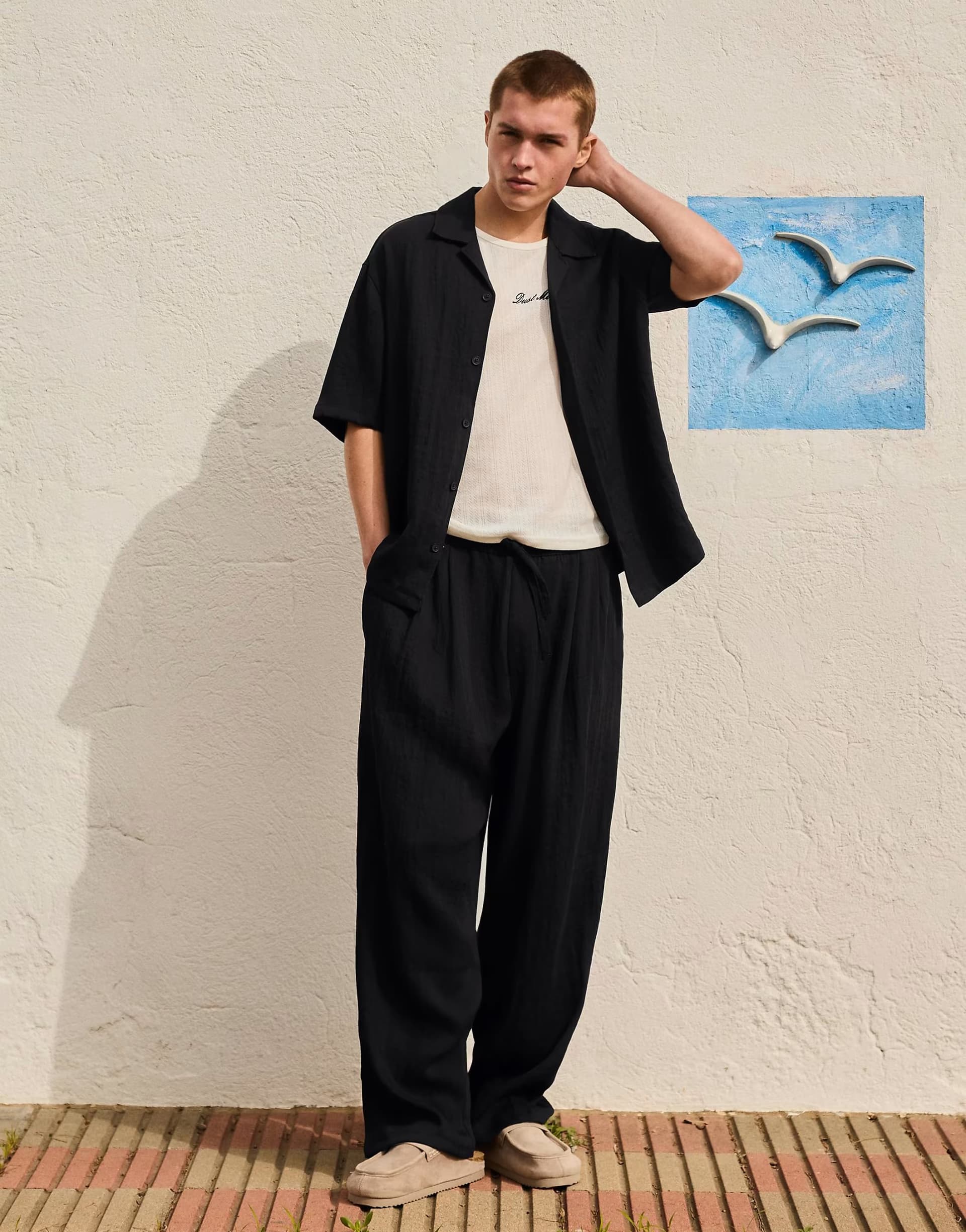 ASOS Bershka Rustic baggy trousers in black