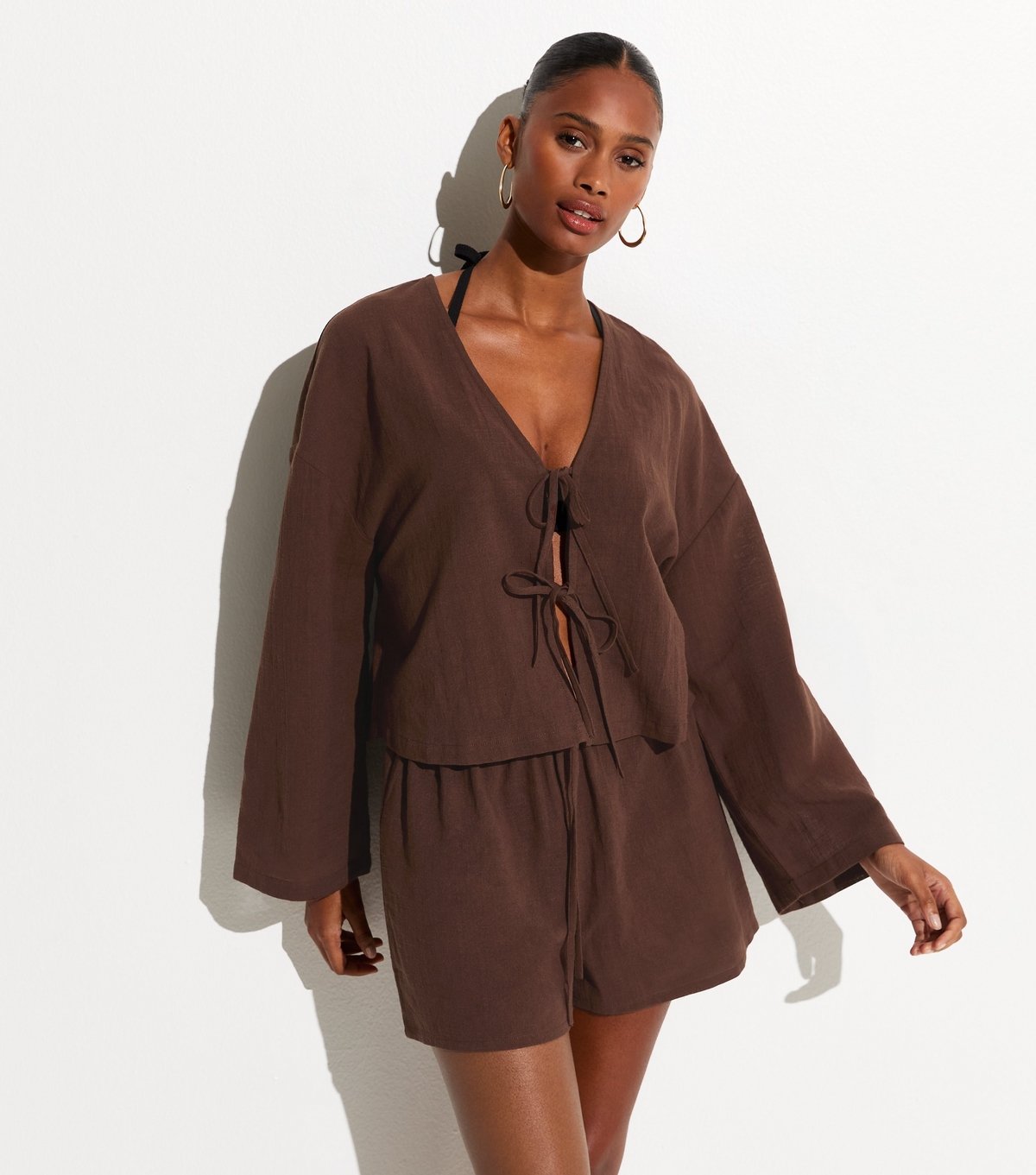 New Look Women's Brown Cotton Slub Beach Shorts New Look - 3