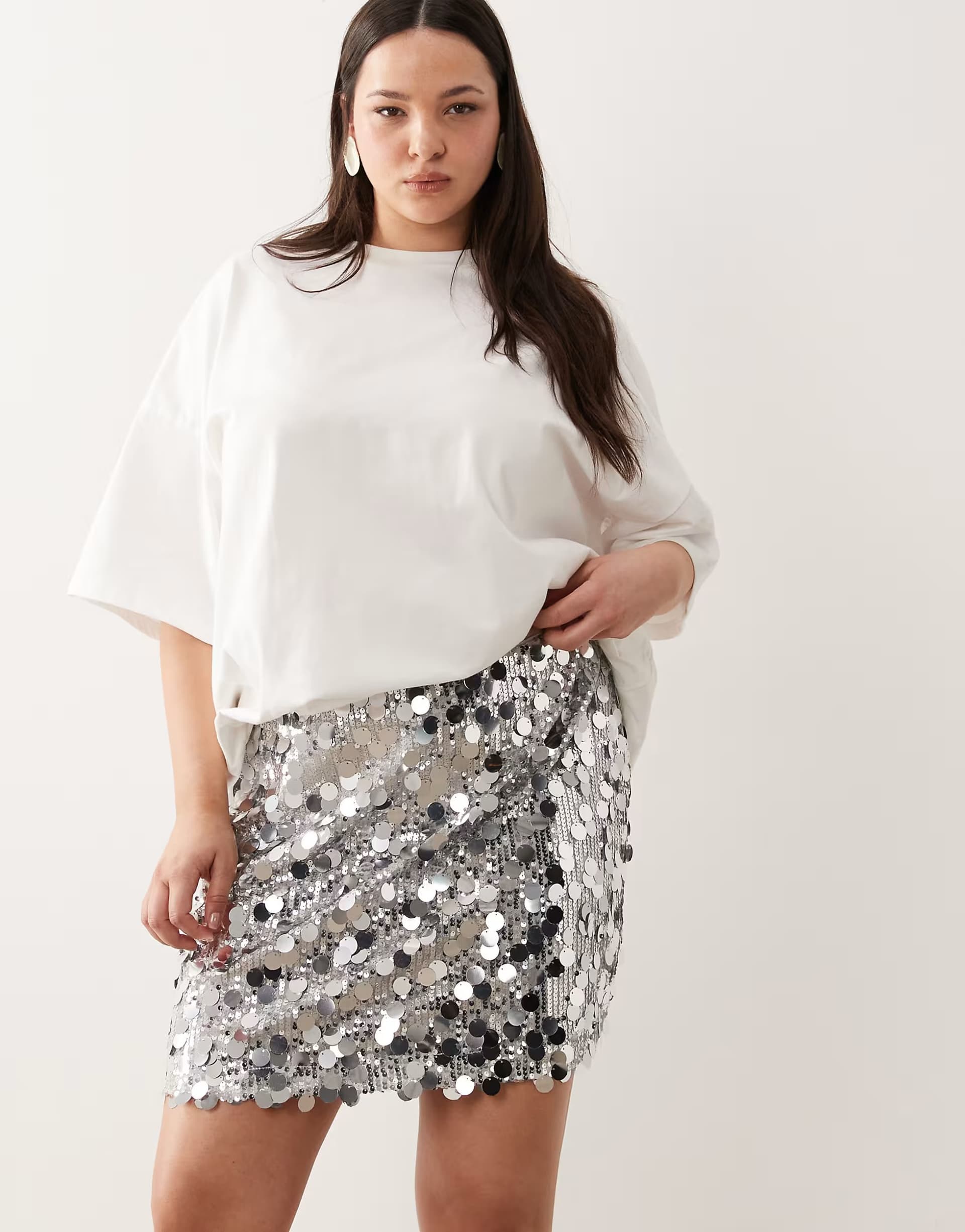 ASOS ASOS DESIGN Curve mixed sequin mini skirt in silver