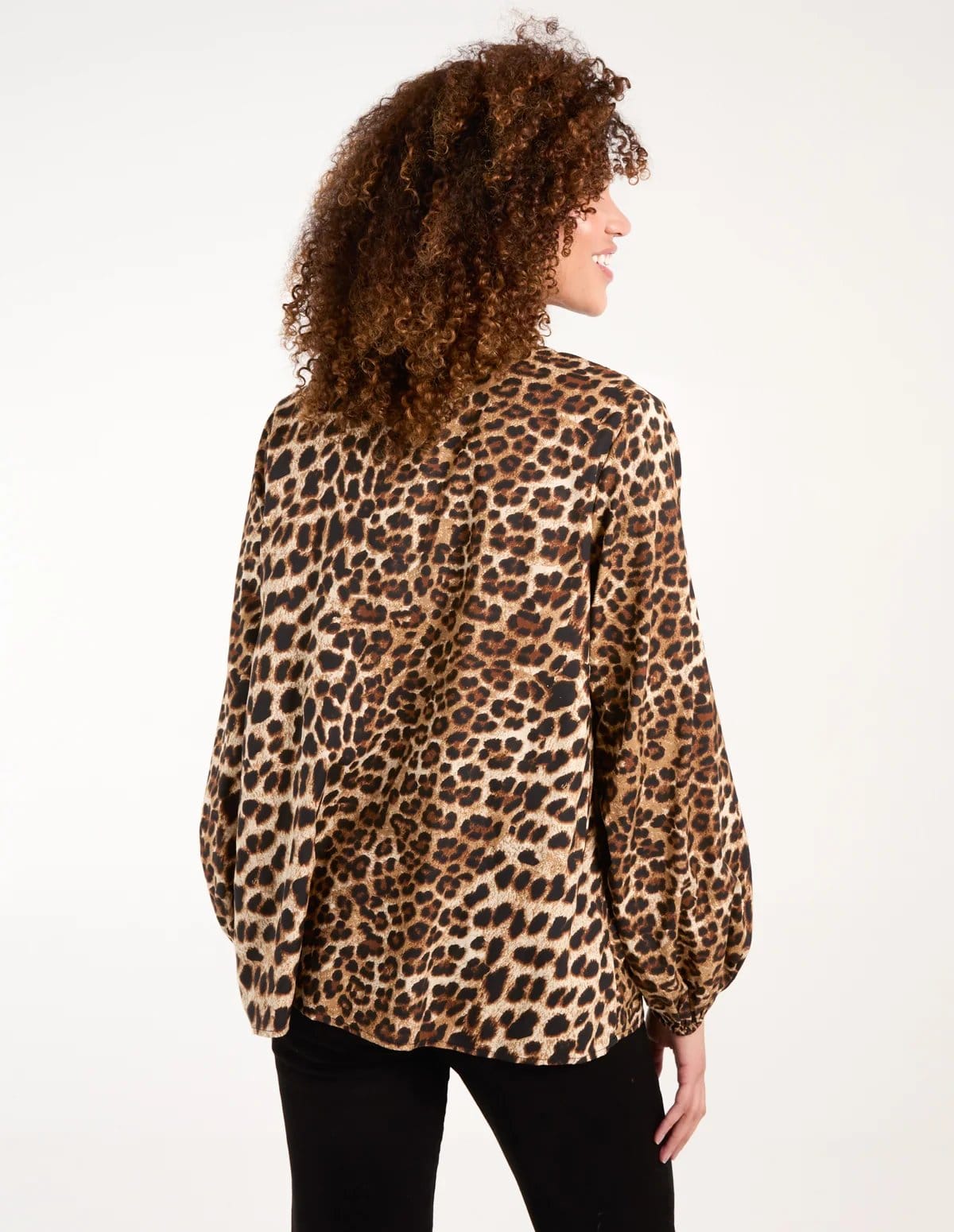 Blue Vanilla Leopard Print Shirred Front Tie Neck Blouse - 4