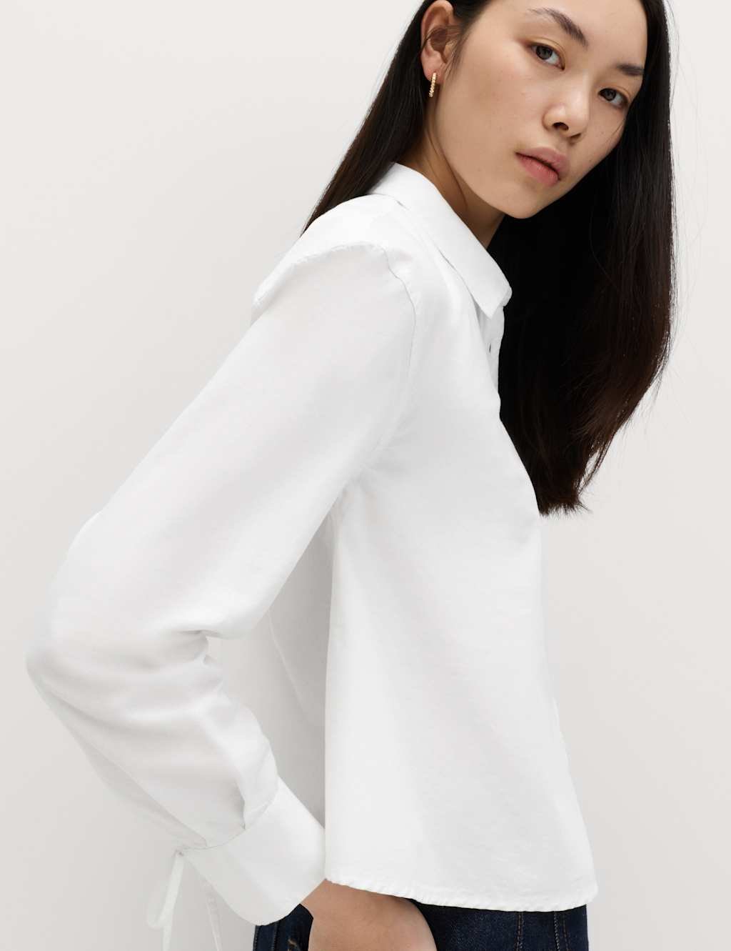 Marks & Spencer M&S Pure Cotton Tie Cuff Swing Shirt Soft White - 3