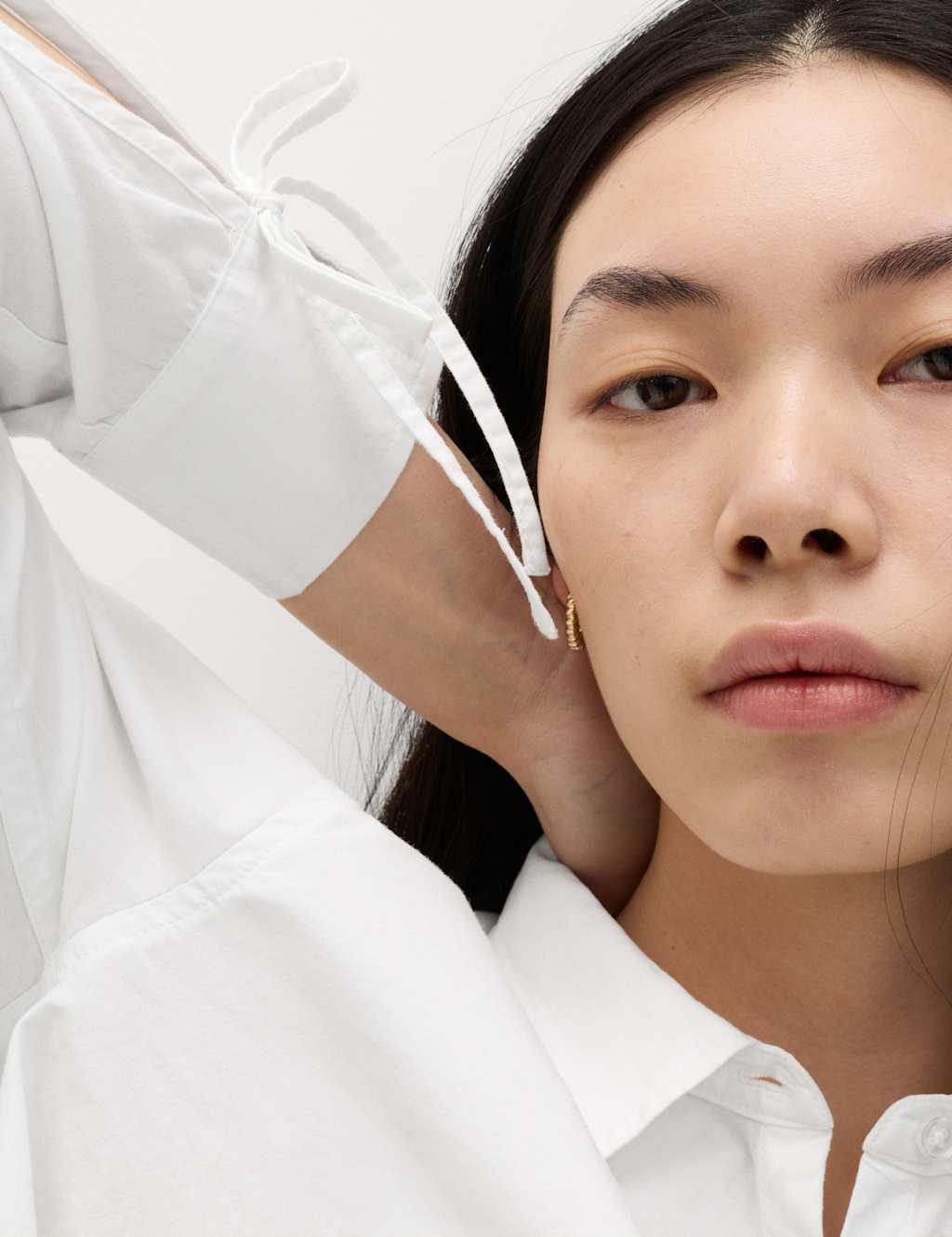 Marks & Spencer M&S Pure Cotton Tie Cuff Swing Shirt Soft White - 4