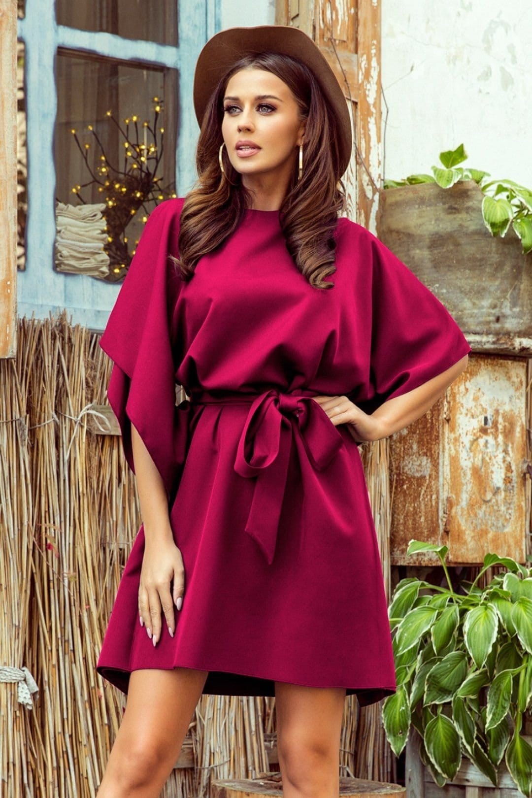 Love Lace Burgundy Butterfly Belted Daydress