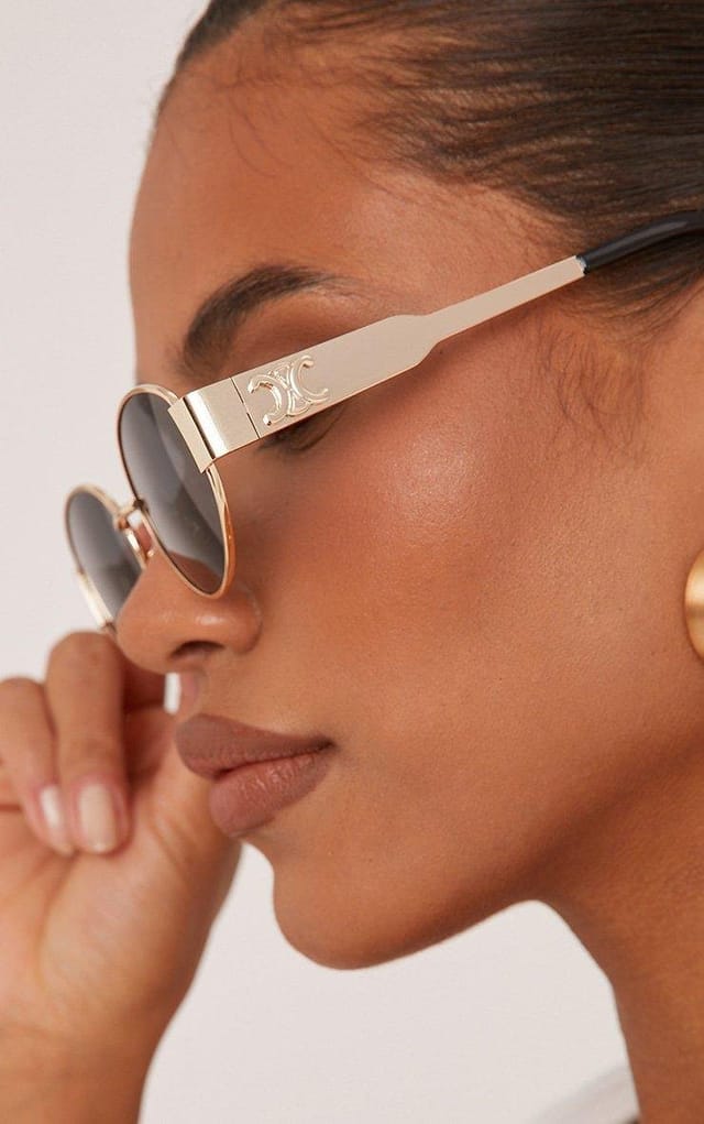 EGO Oval Cateye Shape Side Detail Metal Frame Sunglasses In Gold, Women's Size UK One Size - 2