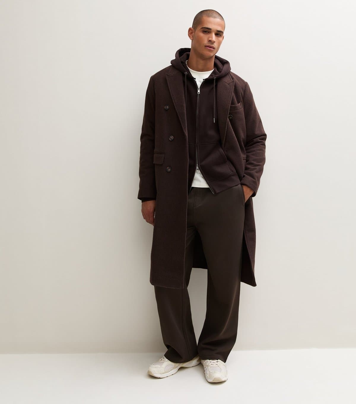 New Look Men's Dark Brown Cotton Rich Wide Leg Joggers New Look