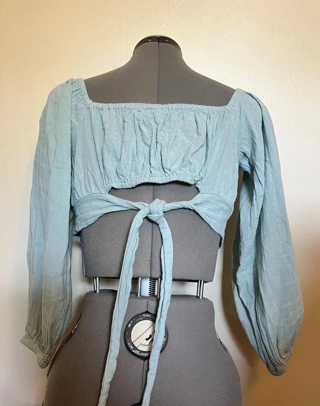 ASOS Baby Blue Blue Super Cropped Ruched Long Sleeve Top