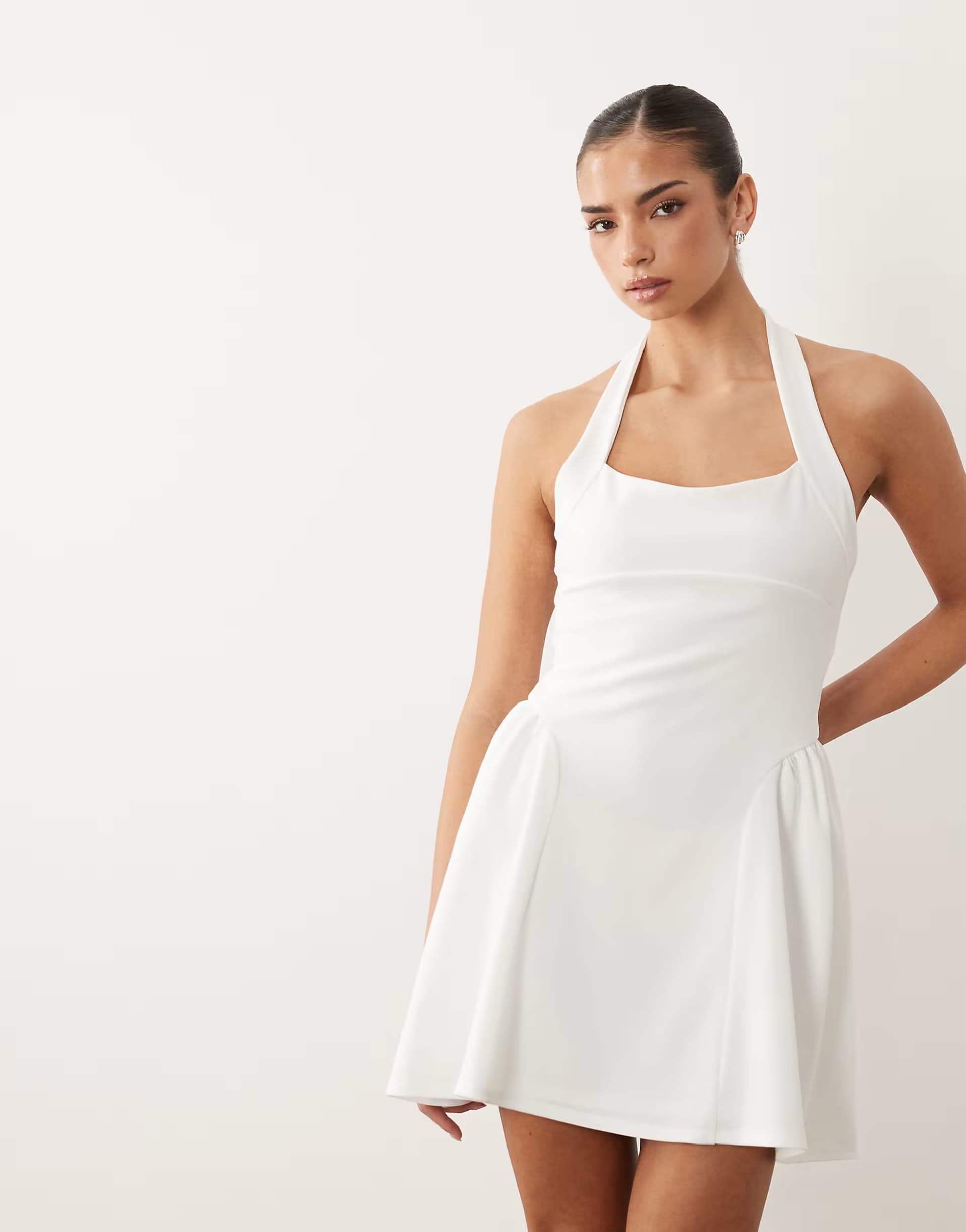 ASOS ASOS DESIGN crepe mini dress with ruched skirt detail in ivory