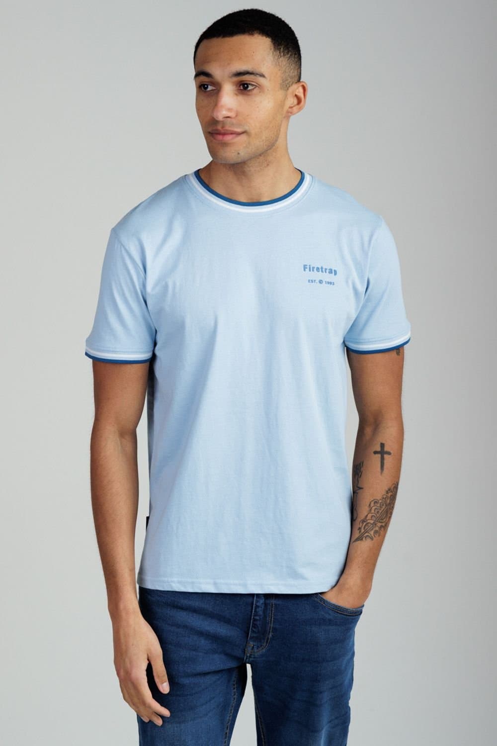 Firetrap Firetrap Men's Regular Fit Cotton Crew T-Shirt in Light Blue