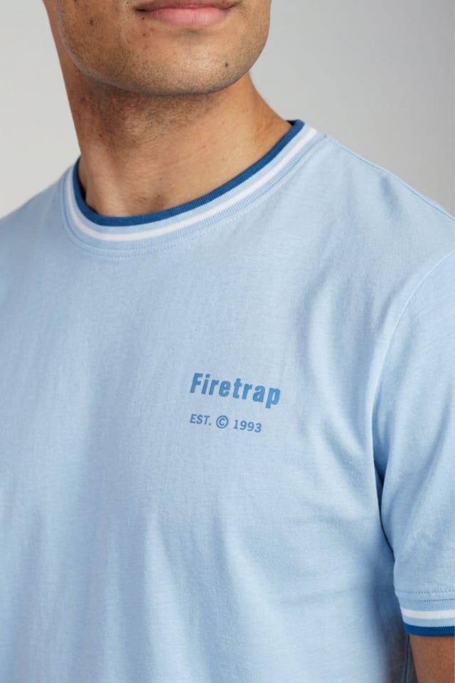 Firetrap Firetrap Men's Regular Fit Cotton Crew T-Shirt in Light Blue - 3
