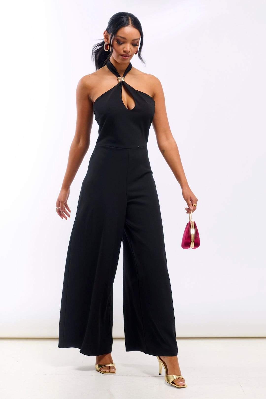 Needs No Label Needs No Label Women's Black Hardware Halterneck Jumpsuit - 4