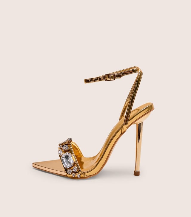 Public Desire Women's Gold Icicle Patent Jewel Embellished Stiletto Sandals Public Desire New Look - 2