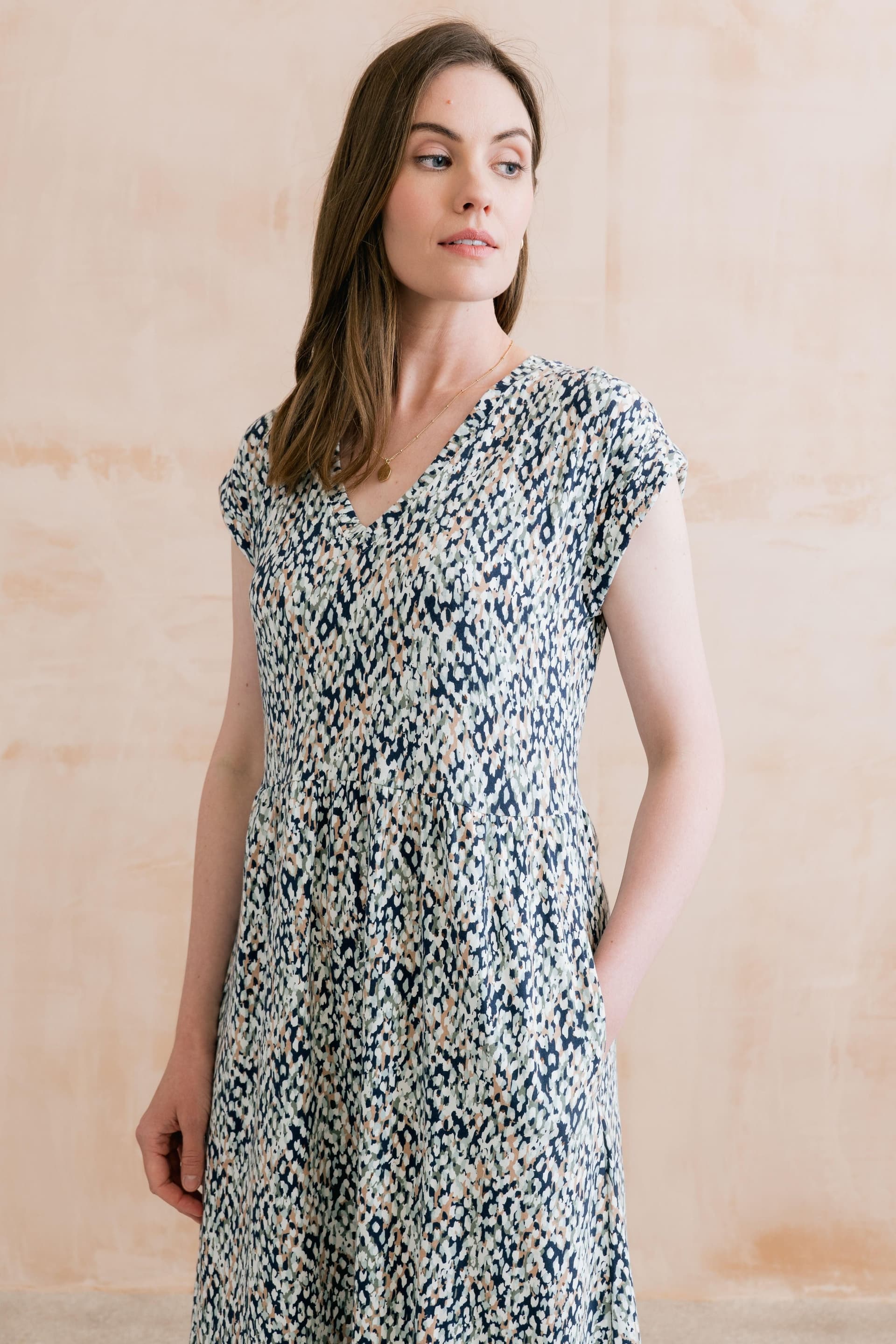 Lily & Me Lily & Me Women's Shine Printed Cotton Jersey Dress in Navy