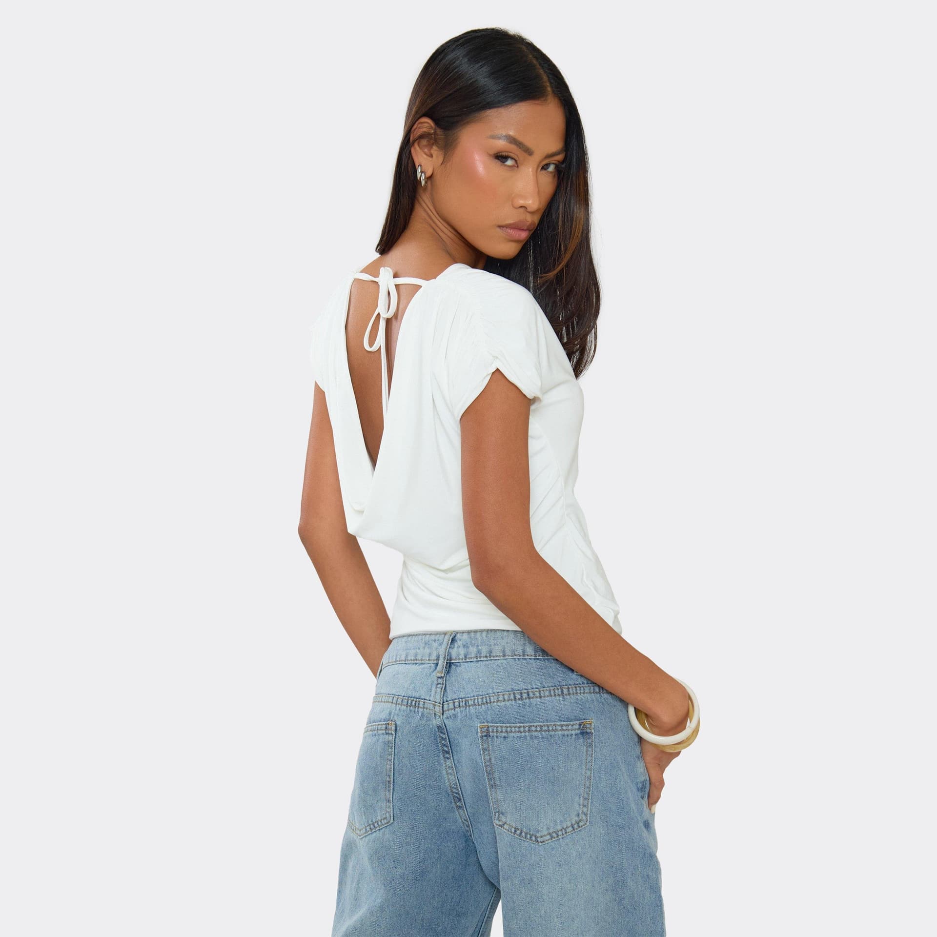 EGO EGO White Slinky Cowl Back Detail Top