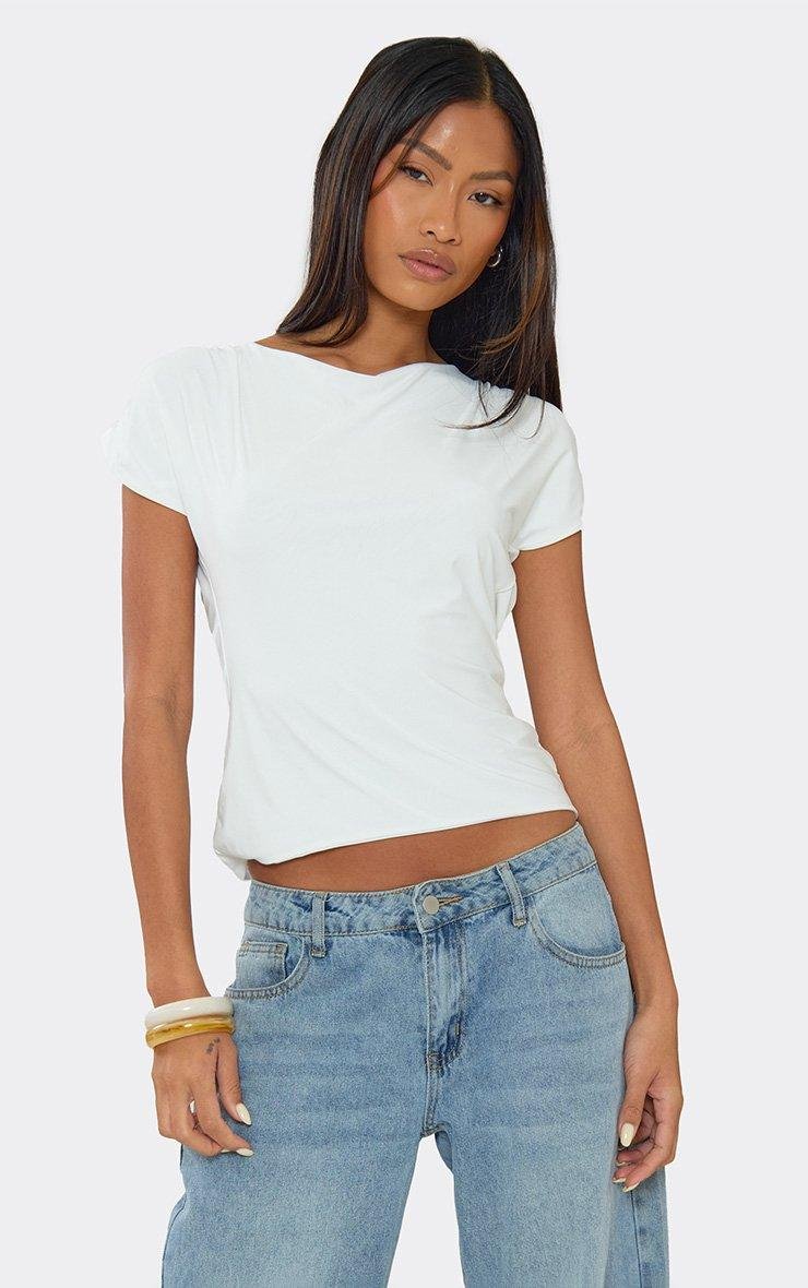 EGO Short Sleeve Cowl Back Detail Top In White Slinky, Women's Size UK 6 - 2