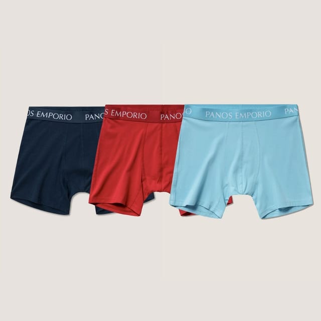 Panos Emporio Panos Emporio Men's Three pack base bamboo boxer in blue & red with elastic waist - 2