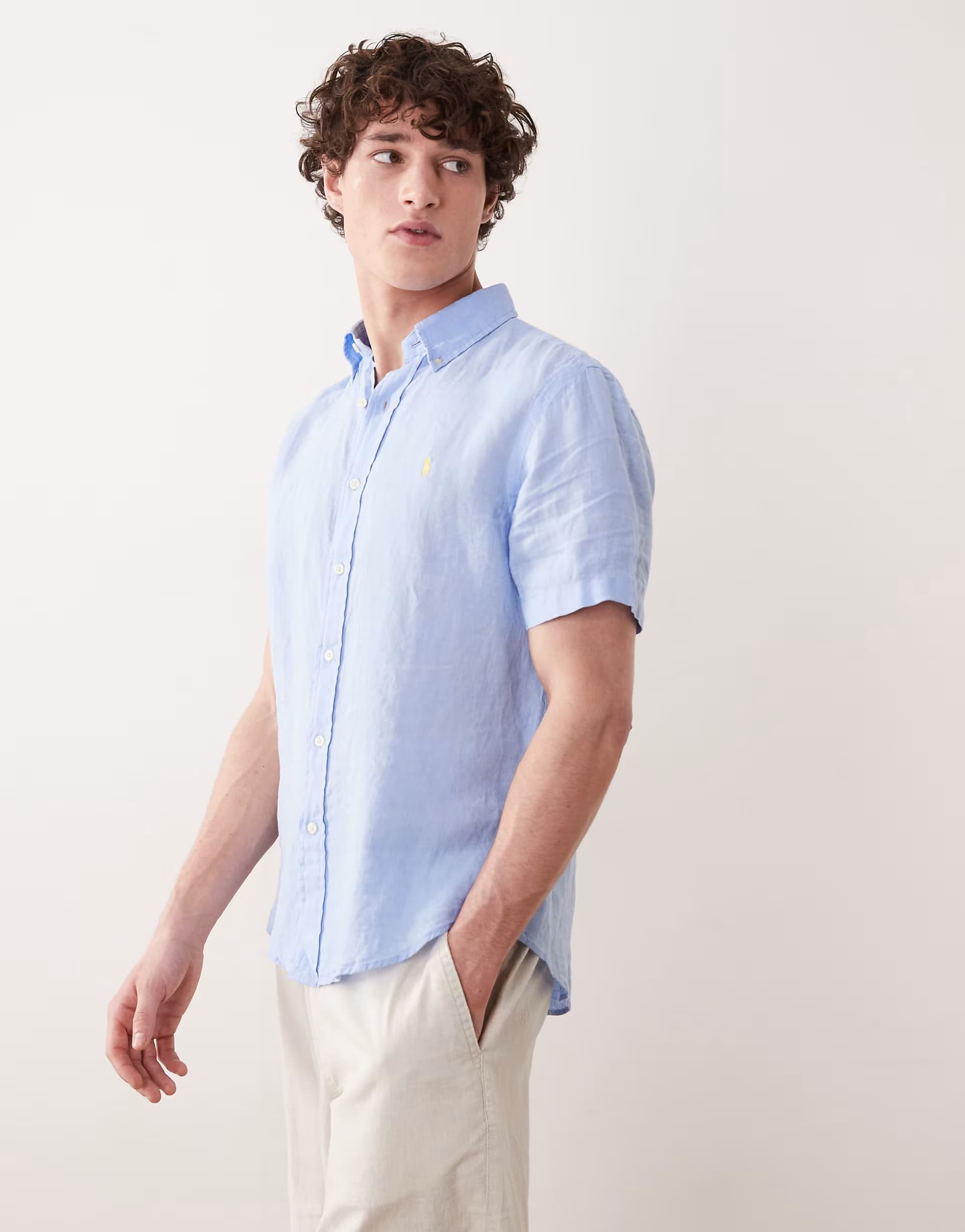 ASOS Polo Ralph Lauren icon logo linen short sleeve shirt in blue
