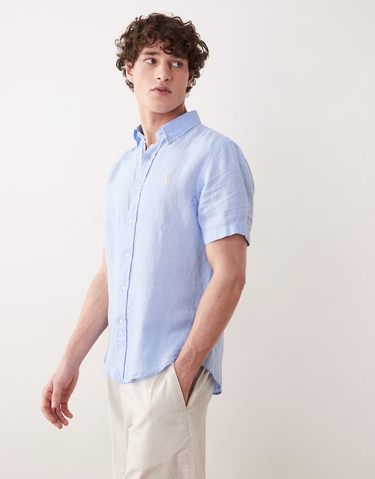 ASOS Polo Ralph Lauren icon logo linen short sleeve shirt in blue - 1