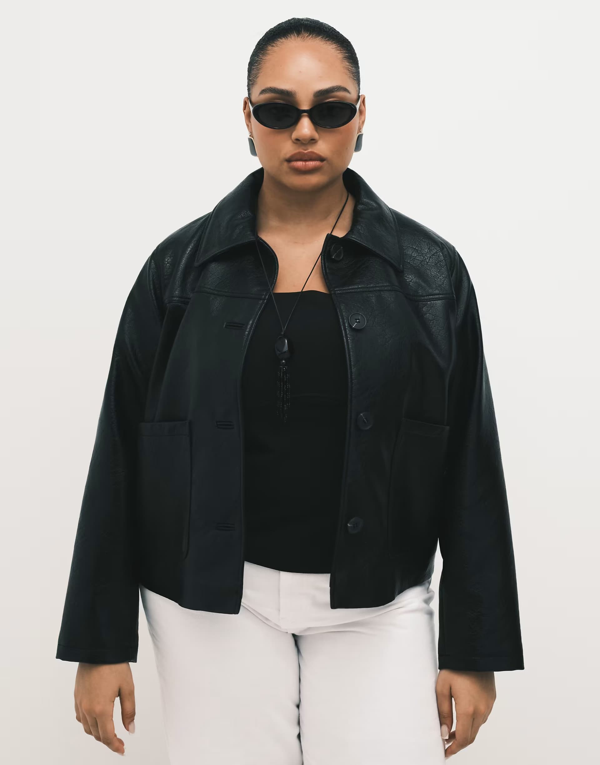 ASOS ASOS DESIGN Curve leather look harrington jacket in black