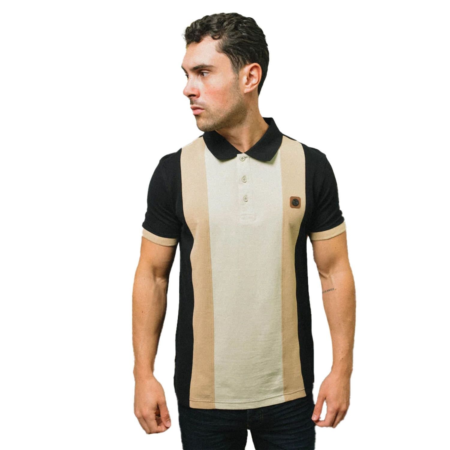 Lambretta Lambretta Men's Vintage Panelled Polo Shirt in Jet Black