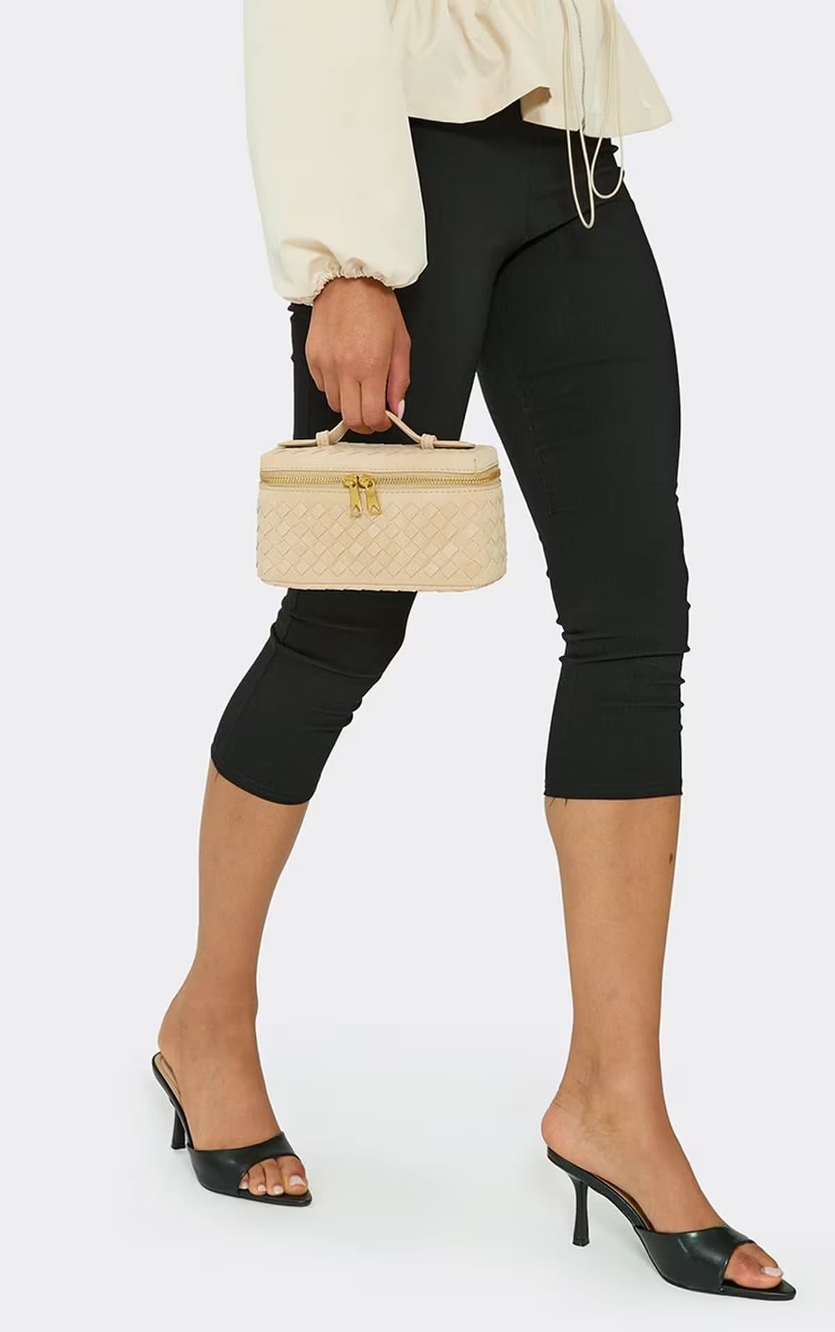 EGO Dibz Woven Detail Zipped Vanity Bag In Beige Faux Suede, Women's Size UK 0