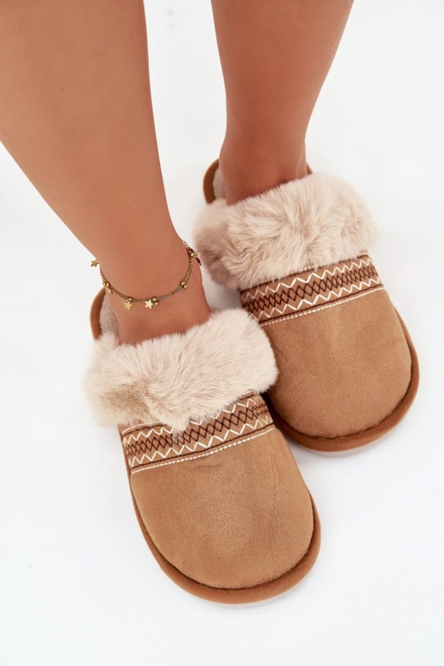 Love Lace Love Lace Women's Cozy Soft Fabric Fur Embroidered Indoor Slippers for Warmth in Brown - 3