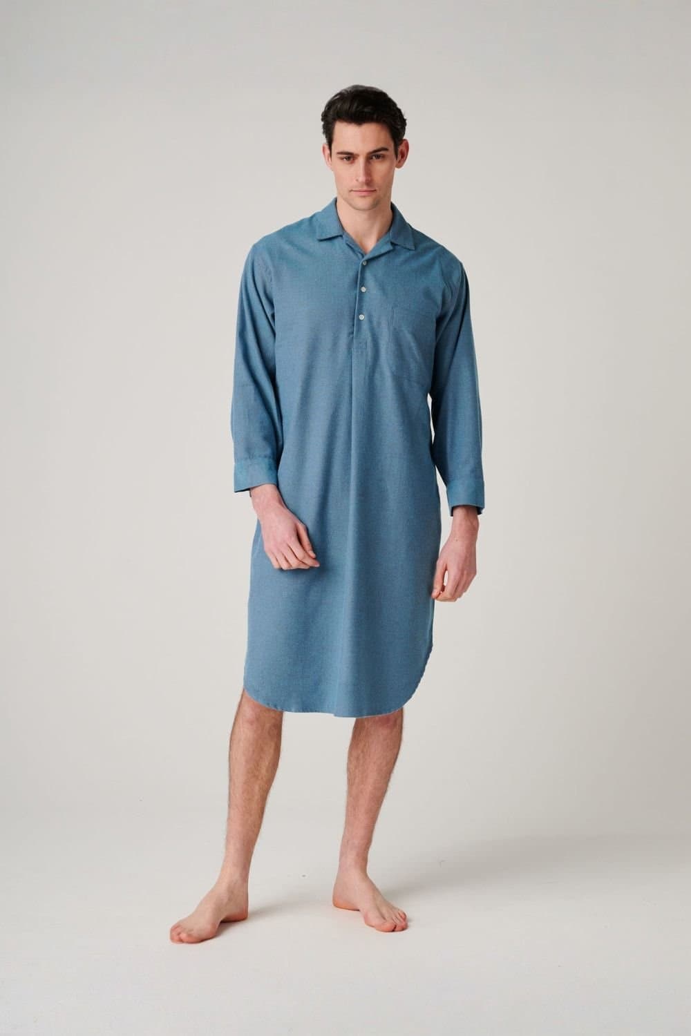 British Boxers British Boxers Men's "Stornoway" Herringbone Brushed Cotton Nightshirt in Teal