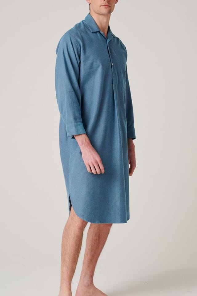 British Boxers British Boxers Men's "Stornoway" Herringbone Brushed Cotton Nightshirt in Teal - 2