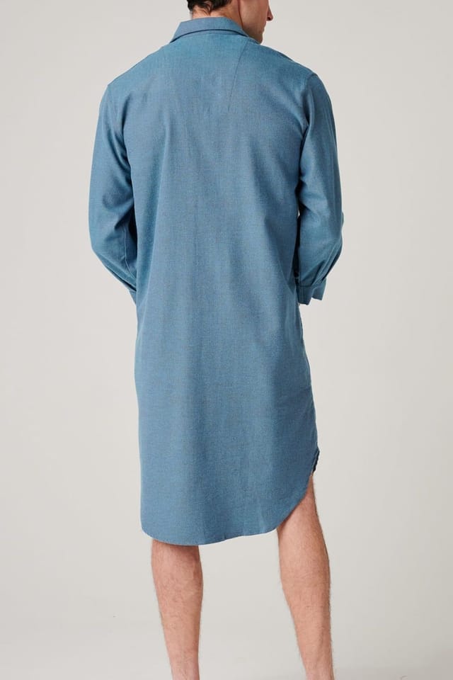 British Boxers British Boxers Men's "Stornoway" Herringbone Brushed Cotton Nightshirt in Teal - 3