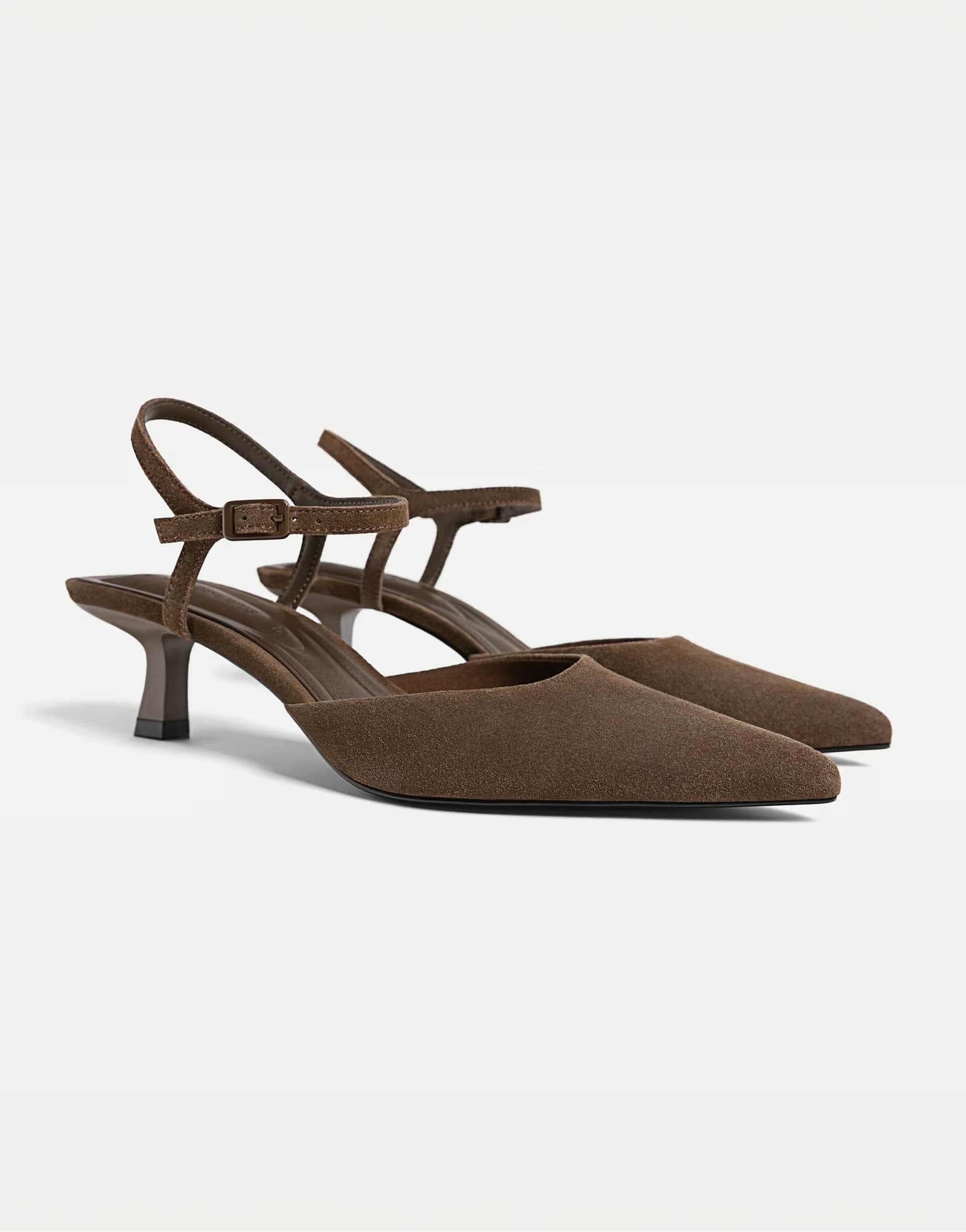 ASOS ASOS Brown Split Leather Kitten-Heel Court Shoes