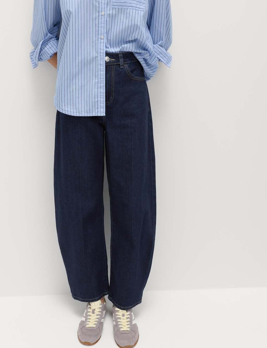 Marks & Spencer M&S High Waisted Crease Front Barrel Jeans Indigo Mix