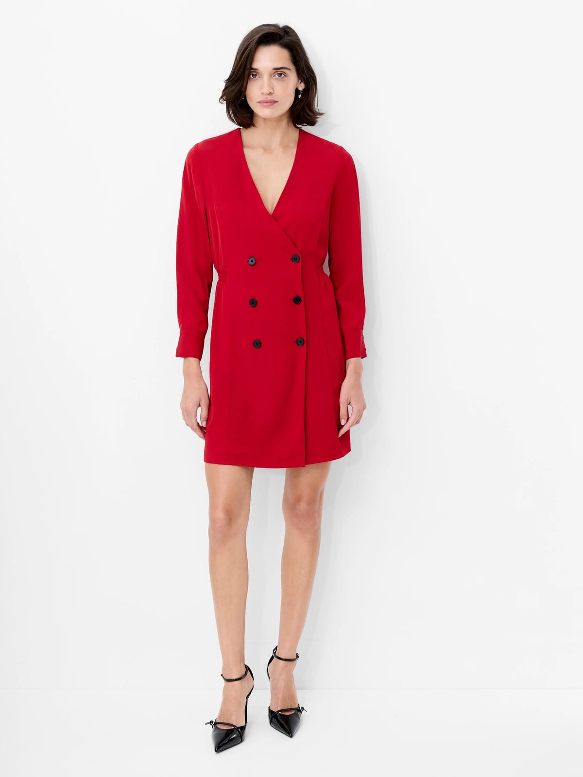 French Connection Levent Crepe Double Breasted Mini Dress Lipstick Red - 1
