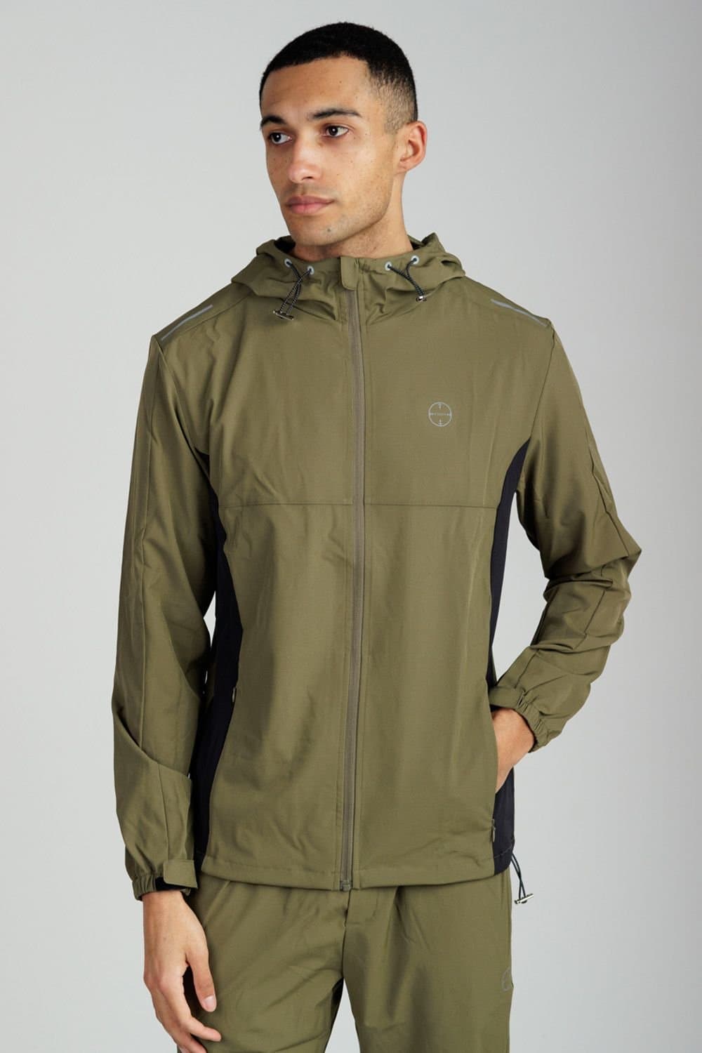 Foray Foray Men's Lightweight Panelled Zip Through Hooded Sports Jacket in Khaki